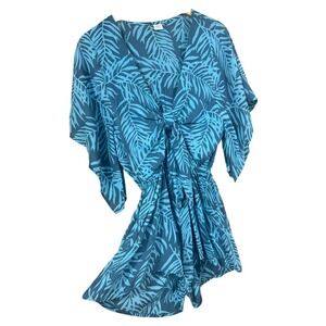 Keliki Women's Palm Leaf Shorts Cover Up Romper Blue Tie Front Cutout Beach SZ S